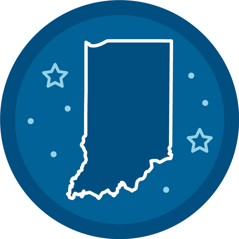 blue circle with outline of indiana