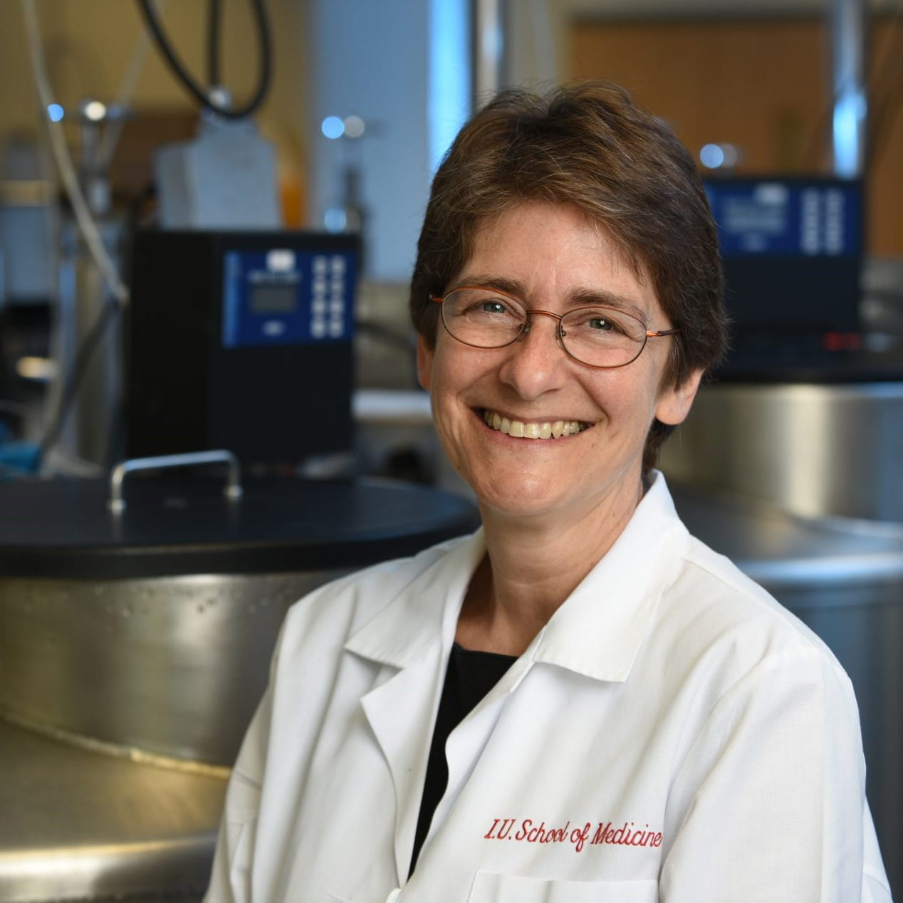 tatiana foroud in front of the biobank storage space