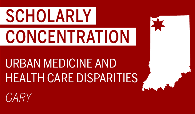 map shows the urban medicine and health care disparities concentration location in gary
