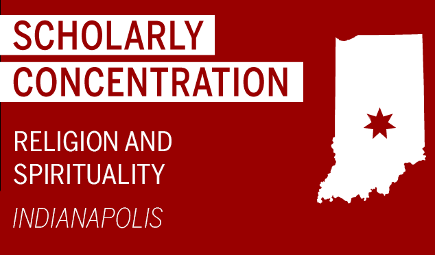 map shows the location of the religion and spirituality concentration in indianapolis