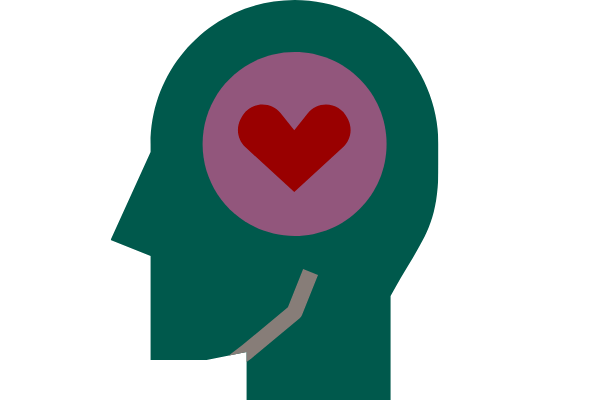 Side profile of head with heart in circle