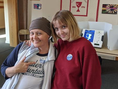 Jenny Brown celebrating her daughter's first vote