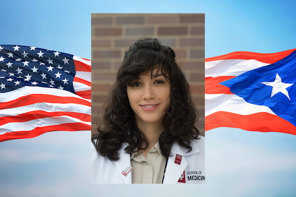 Rebecca Zapf Pedraza with flags