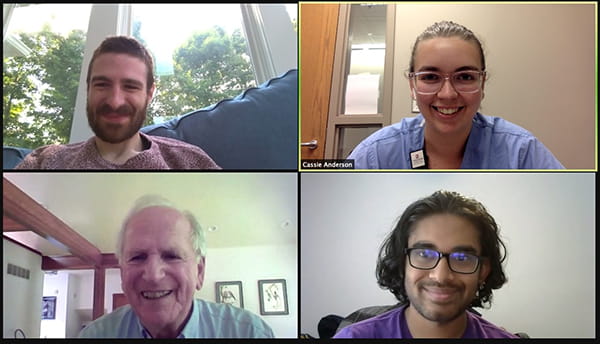 Three students and Dr. Mamlin on Zoom call