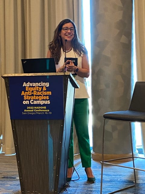 Sylk Sotto speaking at an anti-racism event