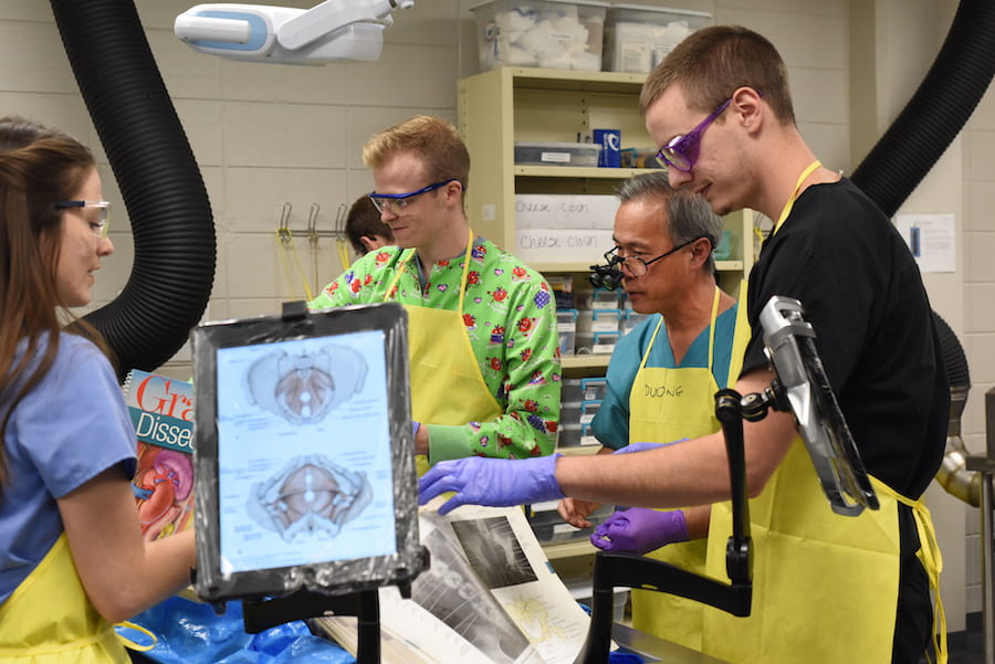 Dr. Duong and students in anatomy