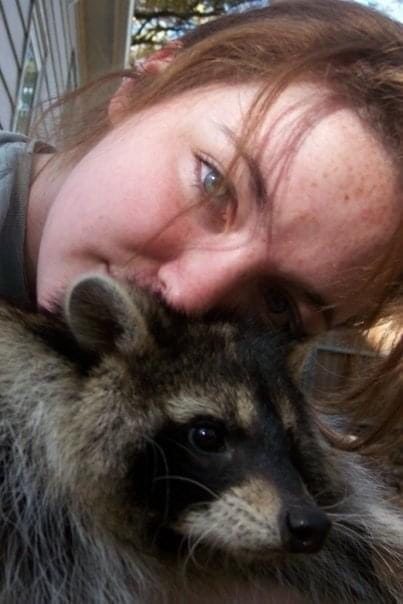 Geddes with a raccoon