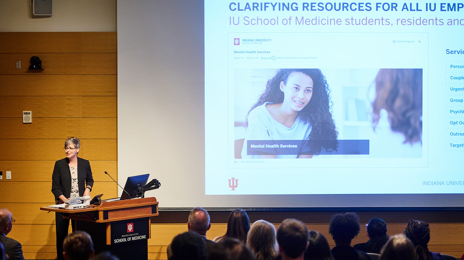 Mary Dankoski speaks at the All School Meeting