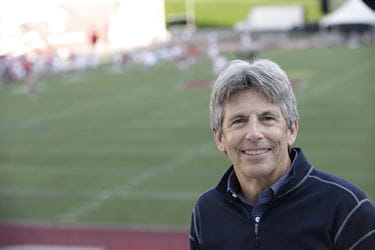 Thomas McAllister portrait, overlooking a football field
