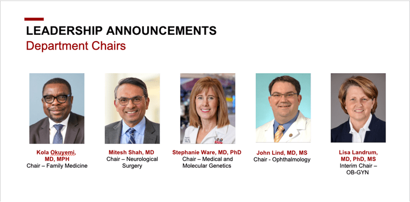 Headshots of five new department chairs