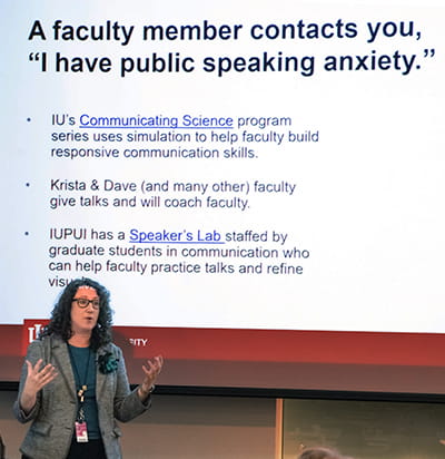 Krista Longtin presents a communications session for a chair leadership series presented by FAPD in December 2023.