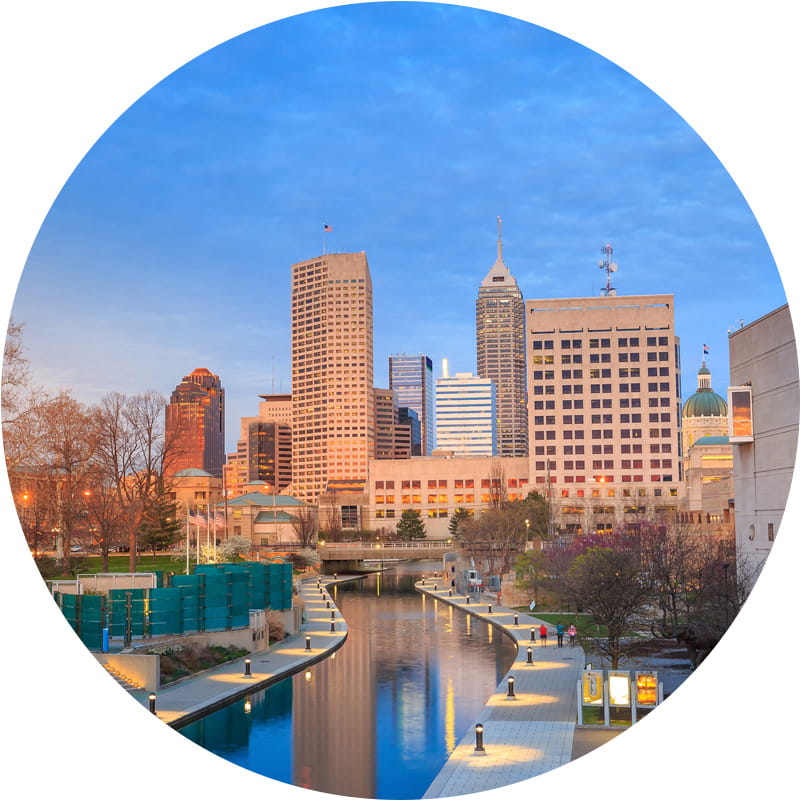 indianapolis skyline and canal on a sunny day