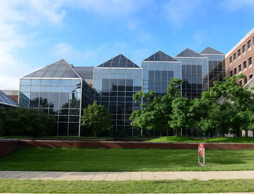 the medical library on a sunny, blue-sky day