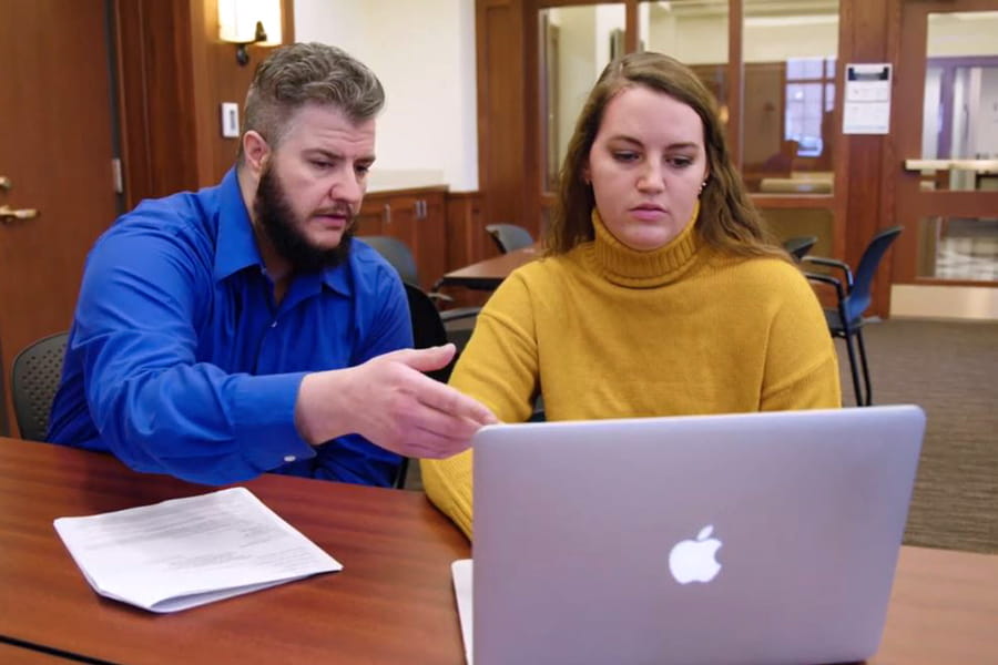 a student and faculty member at the south bend campus work together