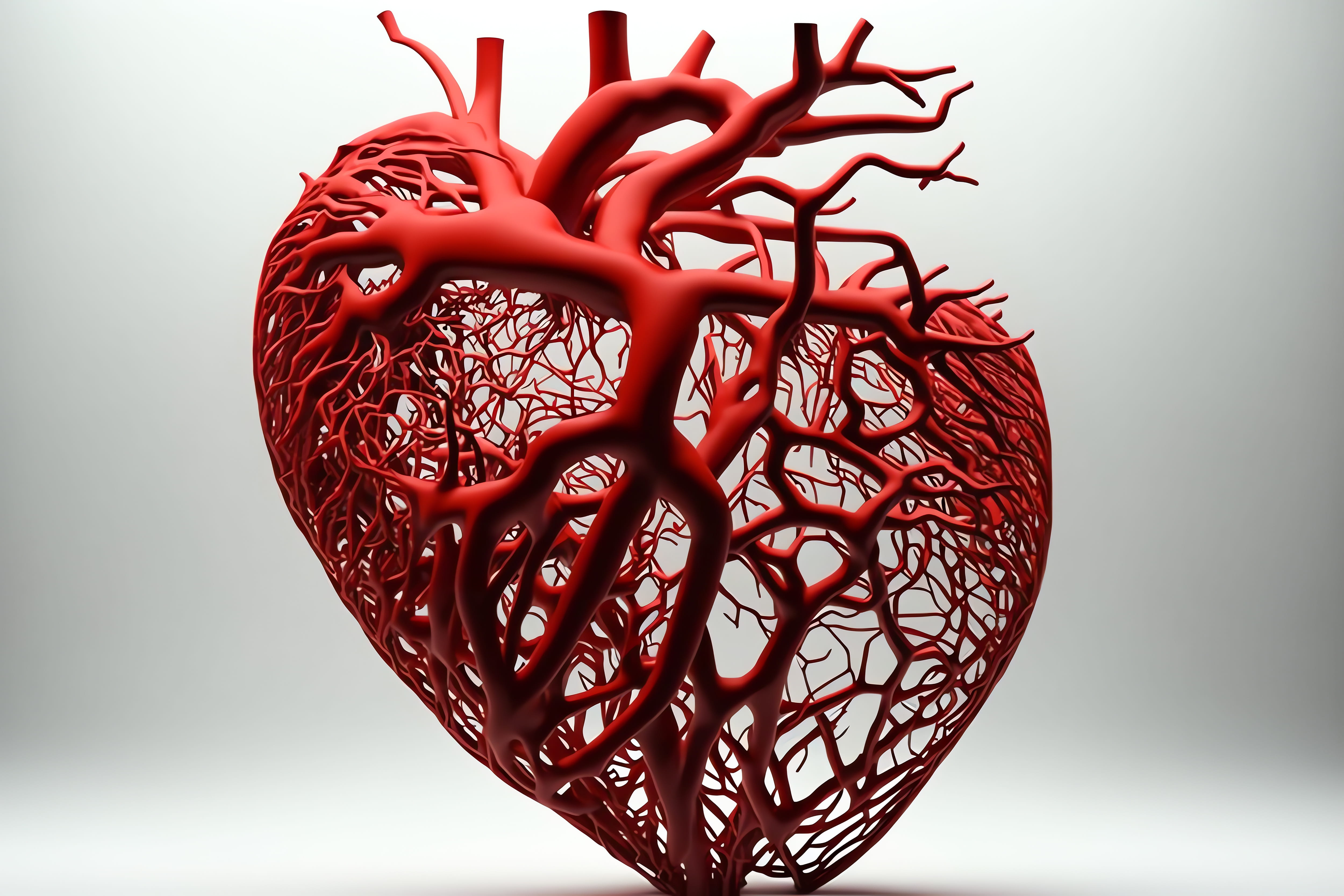 AI-generated illustration of blood vessels in the shape of the heart's circulatory system with veins and arteries. 