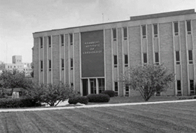 Krannert Institute of Cardiology in the 1960s, Courtesy of IUPUI Special Collections, UA24-003917 Image depicts a black and white imiage of the original building of Krannert Institute of Cardiology in the 1960s. Courtesy of IUPUI Special Collections, UA24-003917