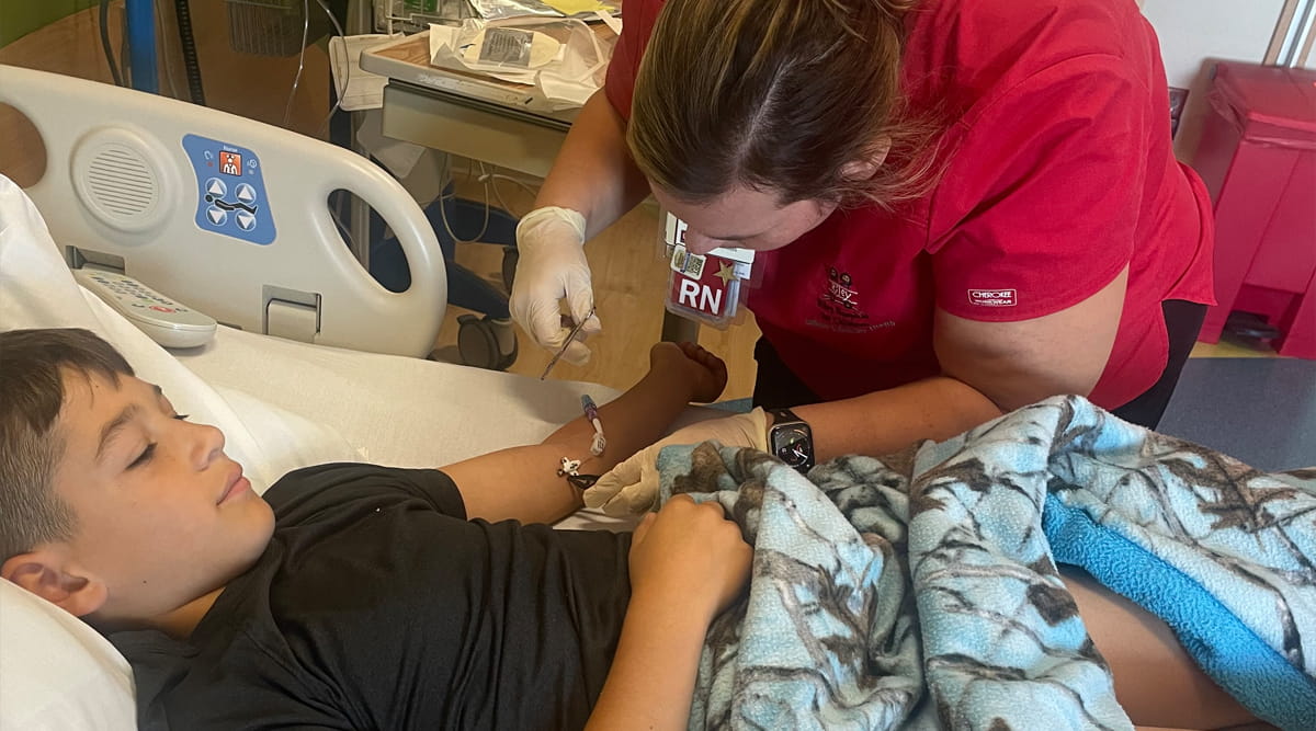 Riley Hospital for Children patient Colin Ozdemir receiving an infusion of teplizumab