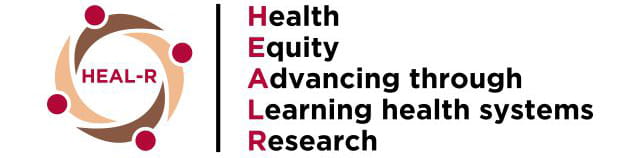 logo shows a swirling brown and beige circle with red dots and "HEAL-R" in the center.