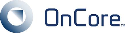 A blue circle with a triangle inside and text "OnCore"