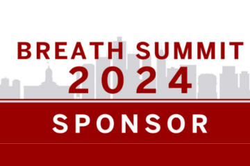 decorative graphic. Outline of the Indianapolis skyline with text "Breath Summit 2024 Sponsor"