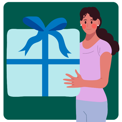 Illustration of a woman holding a large blue-wrapped gift