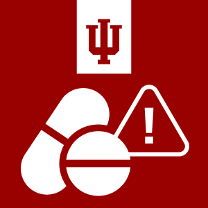 an illustration of pills with a warning exclamation point