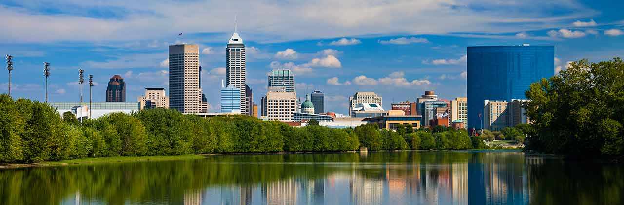 the Indianapolis skyline over the White River