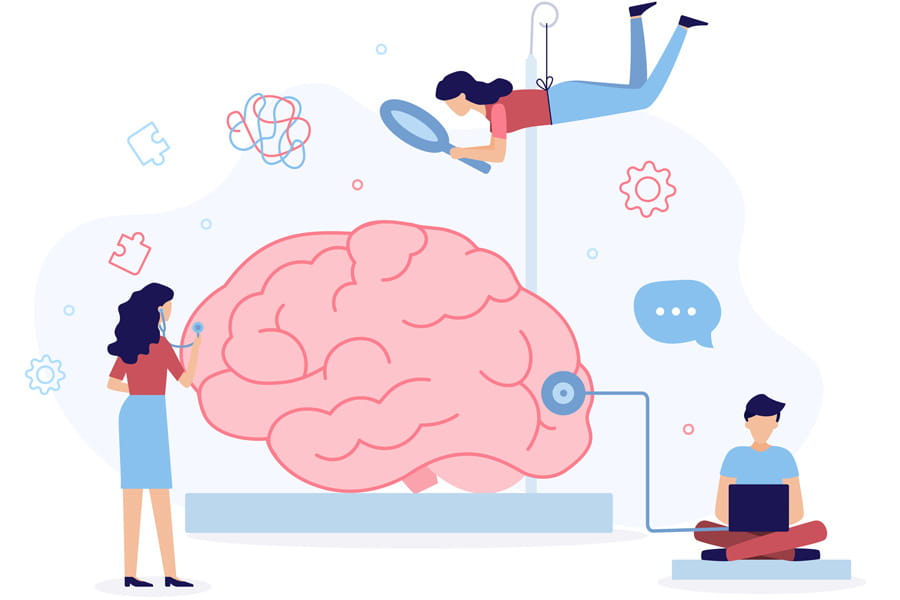 illustration of a team working on a brain