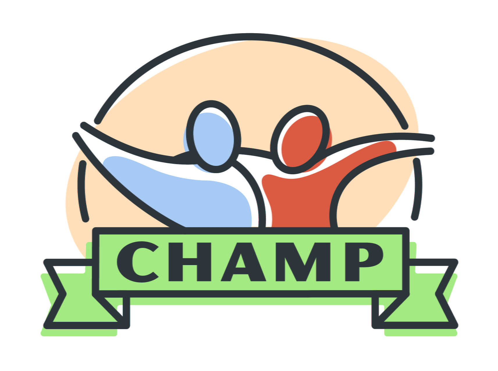 an illustration of two people with their arms around each other with the word CHAMP below