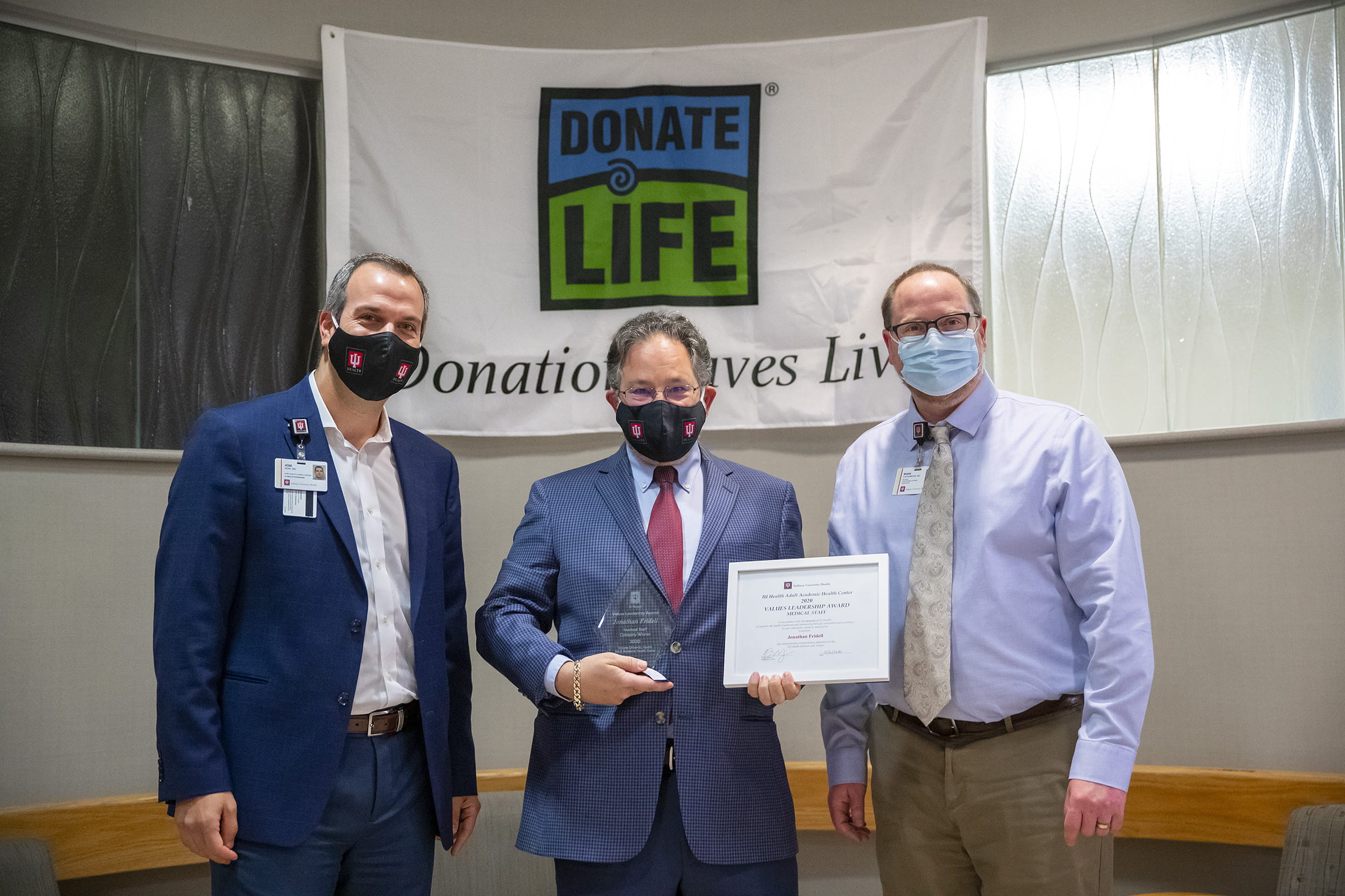Jonathan Fridell, MD, Division Chief of Transplant Surgery, receiving leadership award