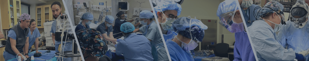 4 different images depicting various department of surgery activities from education, global surgery and in the OR