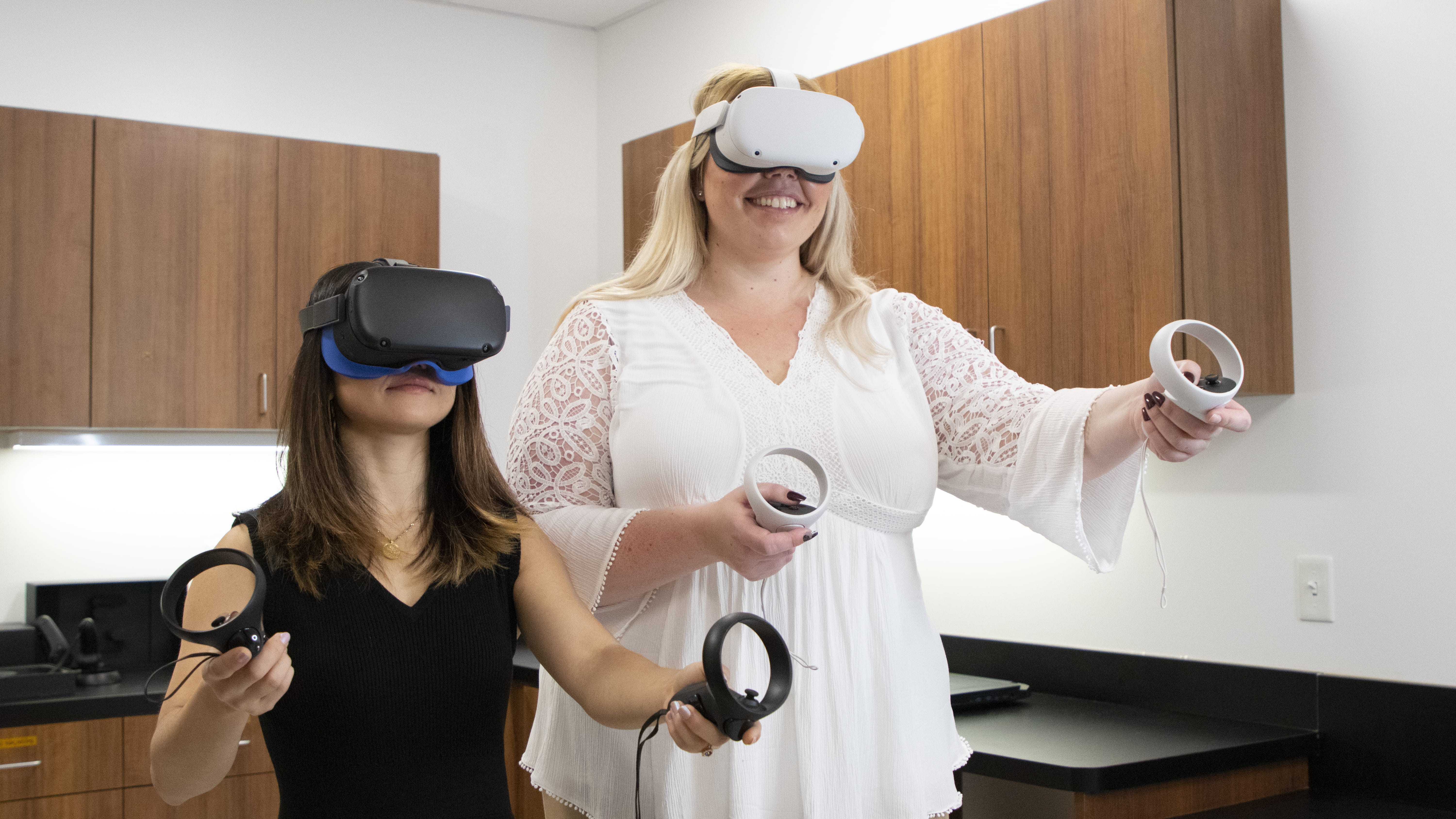 two people use virtual reality sets