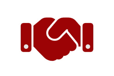 a red handshake icon