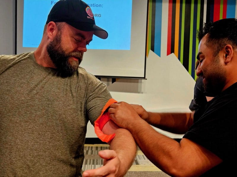 Dr. Geoff Hays and Member of IndyPride Board of Directors at the Latest Stop the Bleed Training Event