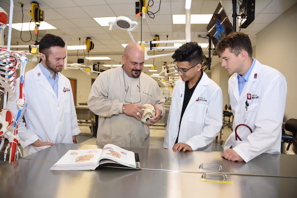 Evansville medical students in lab
