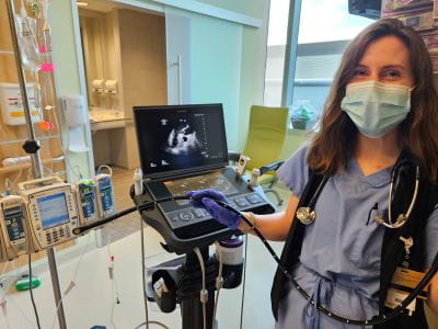 Fellow with Our Point of Care Ultrasound (POCUS) Machine