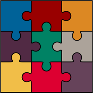diverse puzzle pieces connected into a whole square