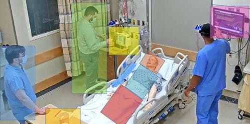 Surgical team tests wearable sensors to measure teamwork in simulation exercise.