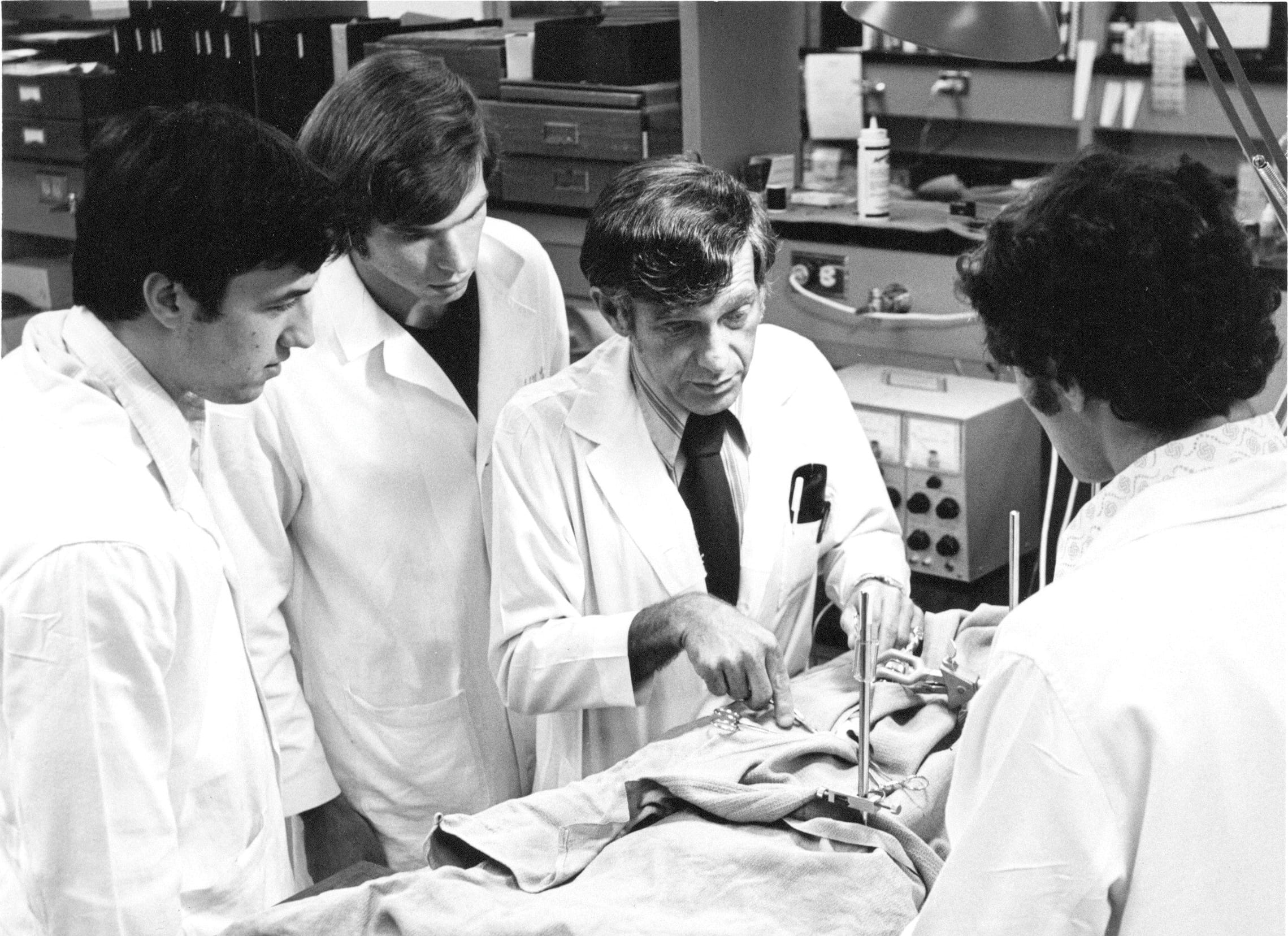 A professor teaches some of the first students at IU School of Medicine—Terre Haute