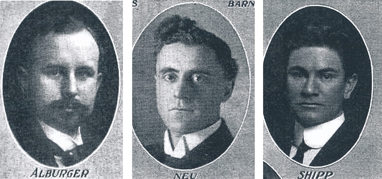black and white portraits of drs. alburger, neu and shipp