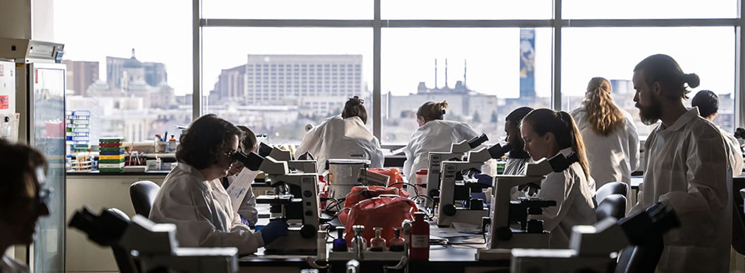 Indiana University Pathology students in a lab